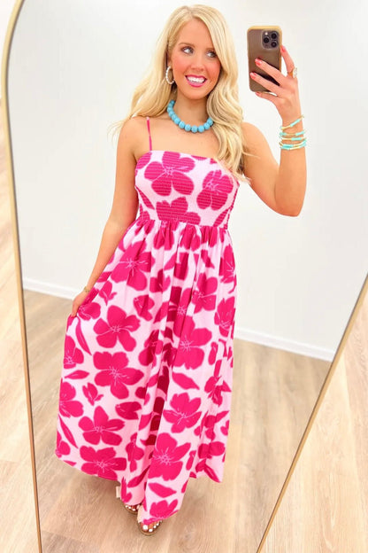 Fuchsia and pink midi dress in a fluid polyester