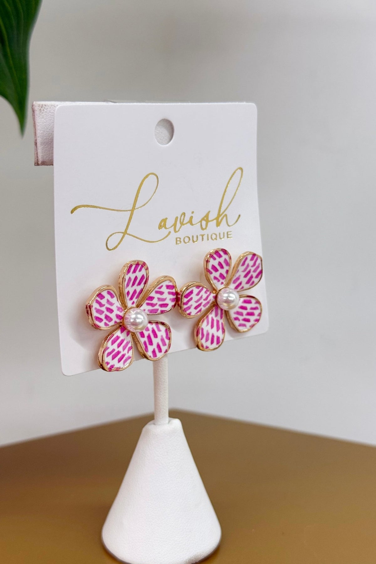 Printed floral earrings with gold-tone edges