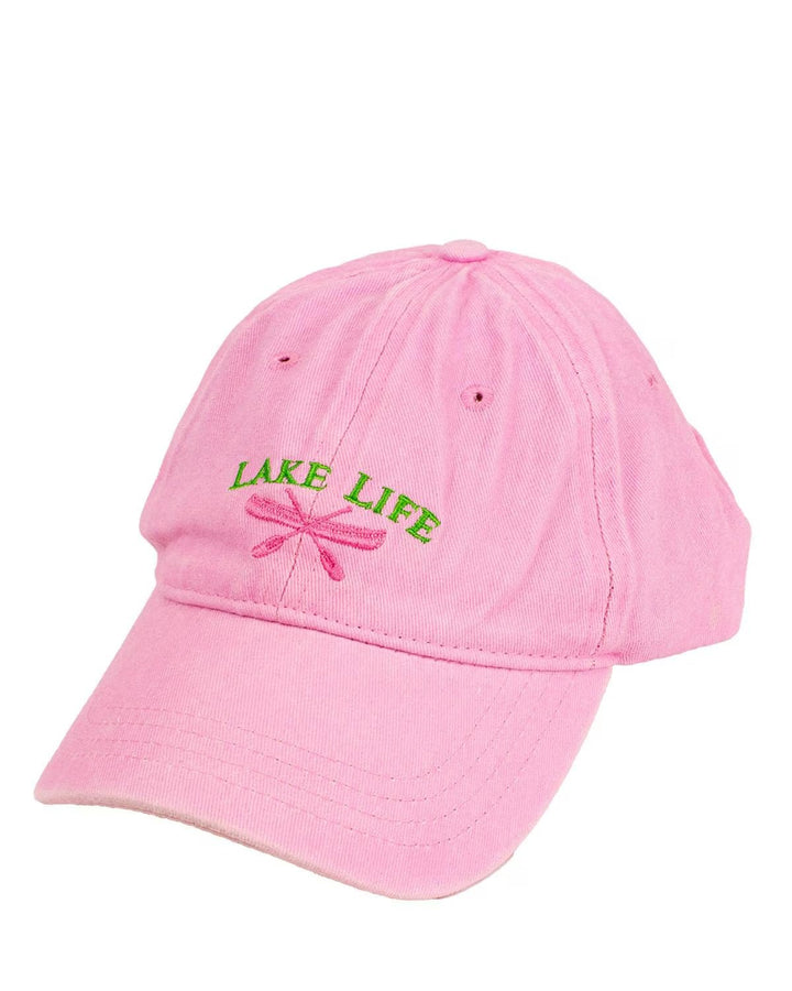 Pink and green baseball hat with Lake Life lettering