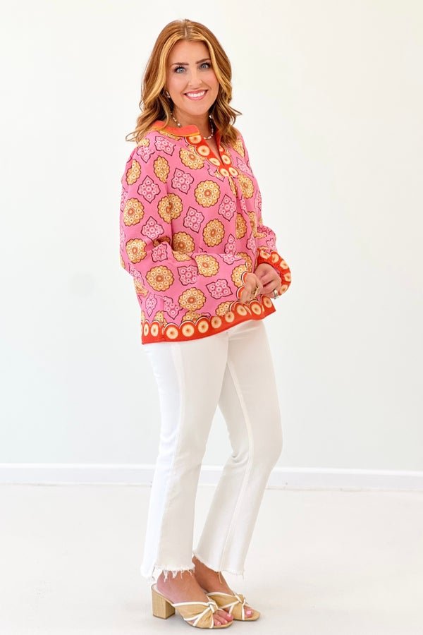 Pink Multi Printed V - Neck Top - Lavish Boutique Tops