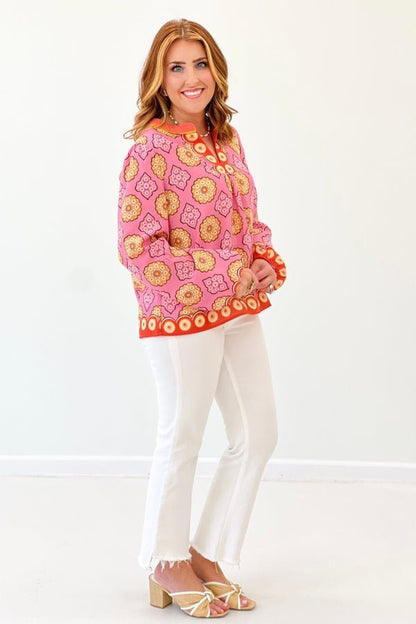 Pink Multi Printed V - Neck Top - Lavish Boutique Tops