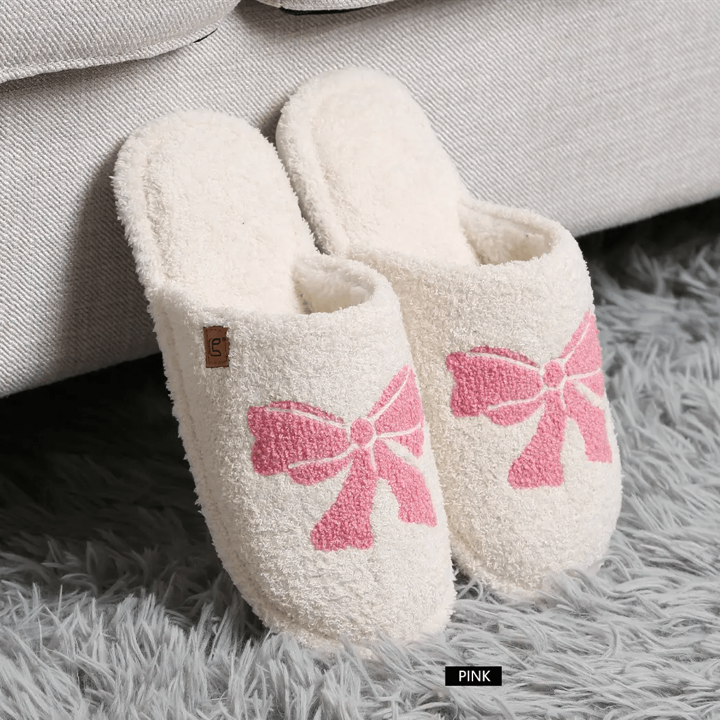 Pink Ribbon Bow Slippers - Lavish Boutique Accessories