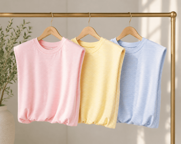 Pinstripe Cap Sleeve Top - Lavish BoutiqueTops