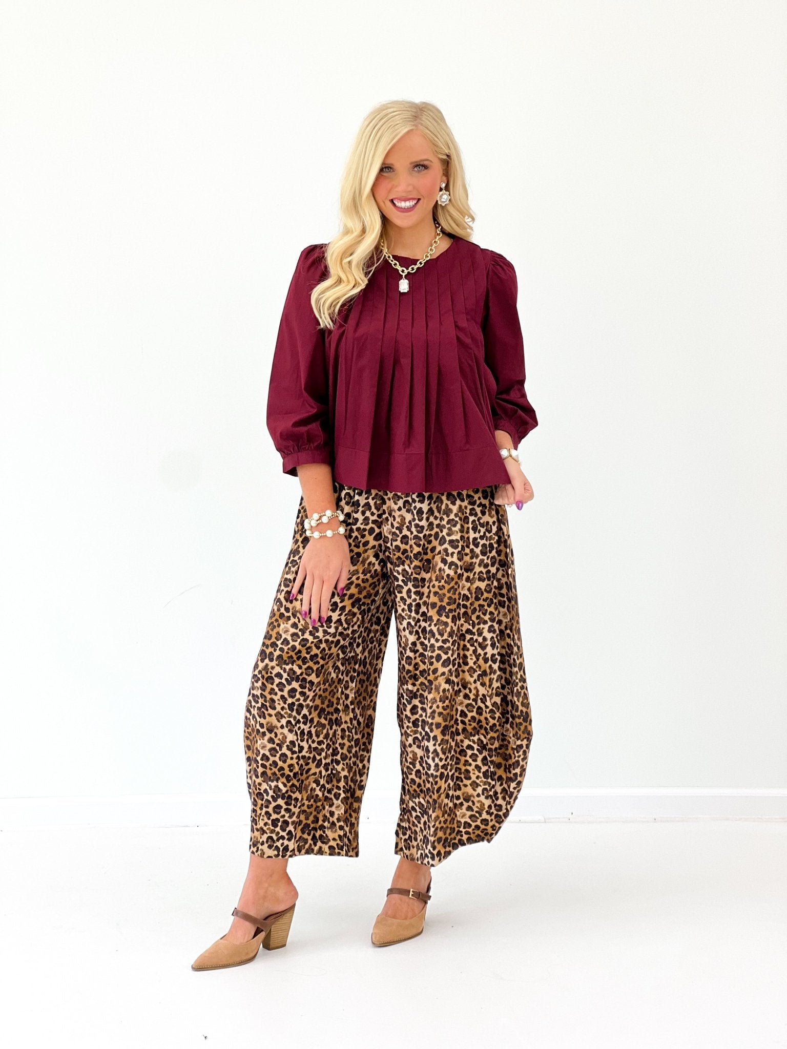 Long sleeve top with fine pintuck pleats