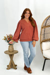 Copper Puff Sleeve V-Neck Sweatshirt