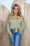 Sage Ribbed V-Neck Knit Long Sleeve Top