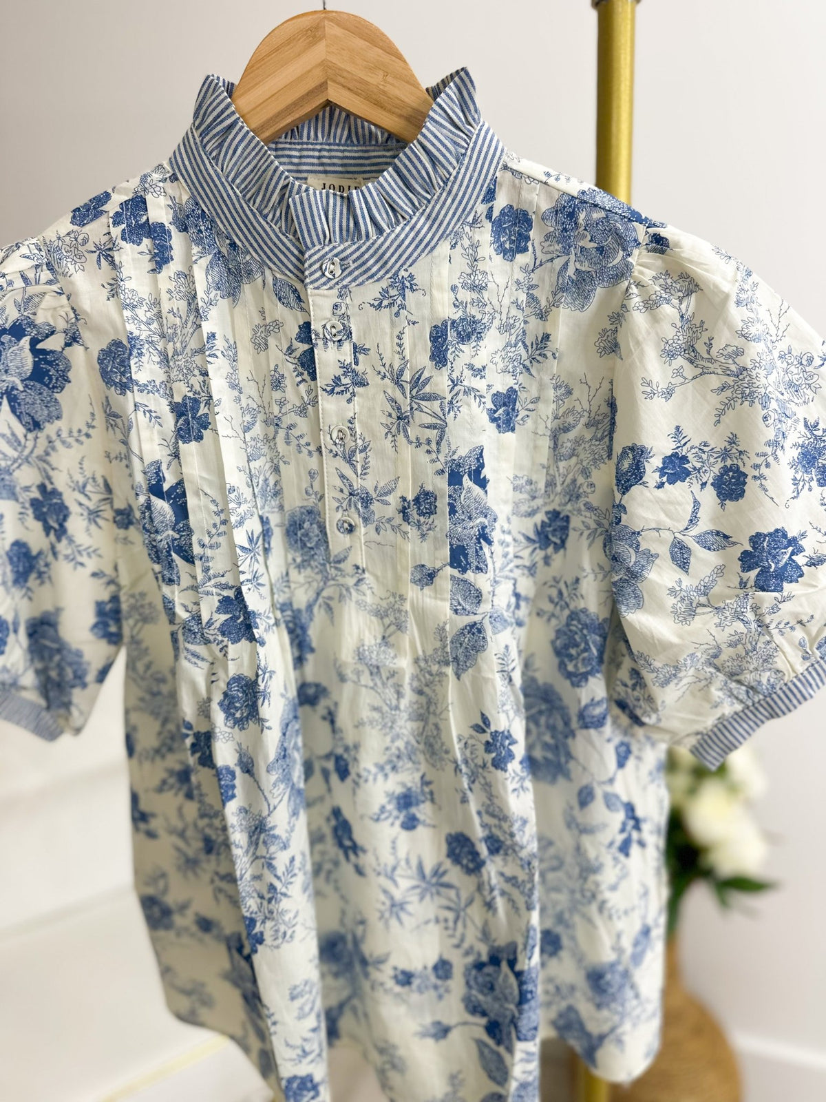 Pleated Detail Puff Sleeve Top Blue - Lavish BoutiqueTops