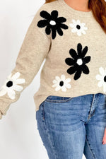 Oatmeal Floral Print Long Sleeve Sweater