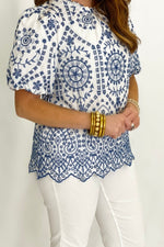 Blue Eyelet Lace Top