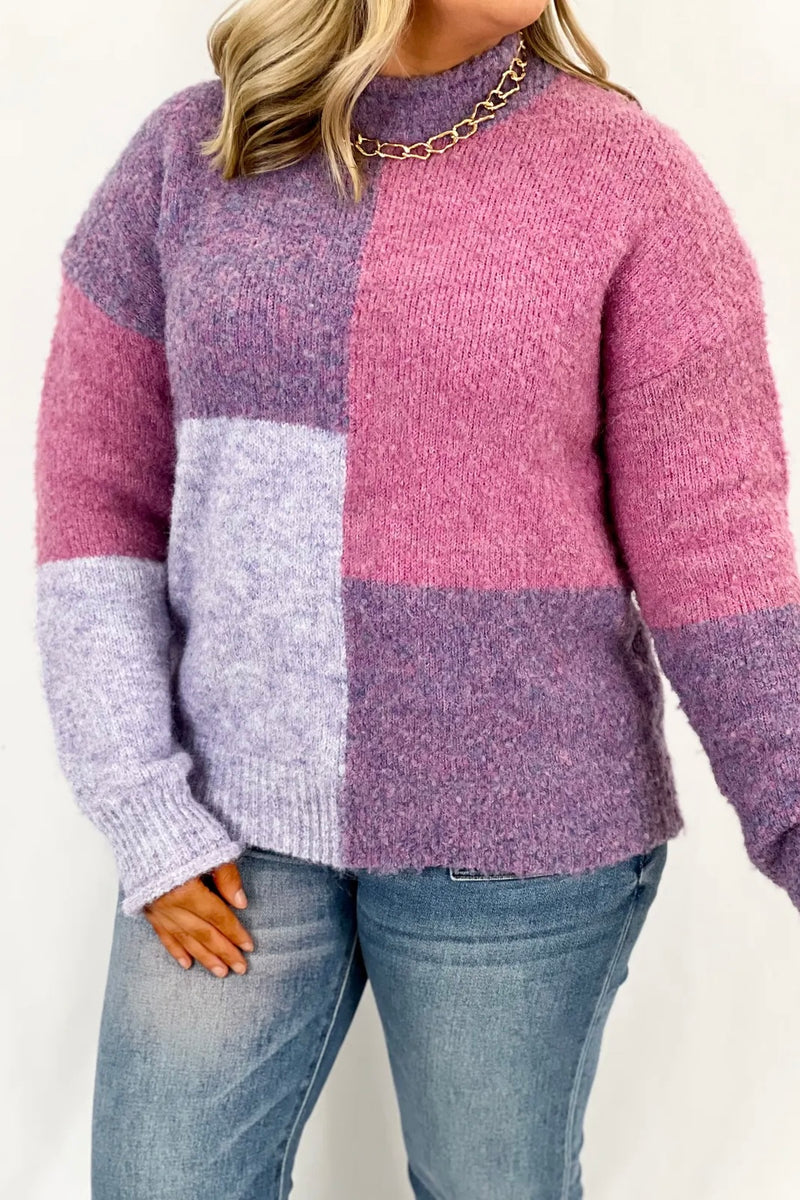 Purple Soft Color Block Sweater