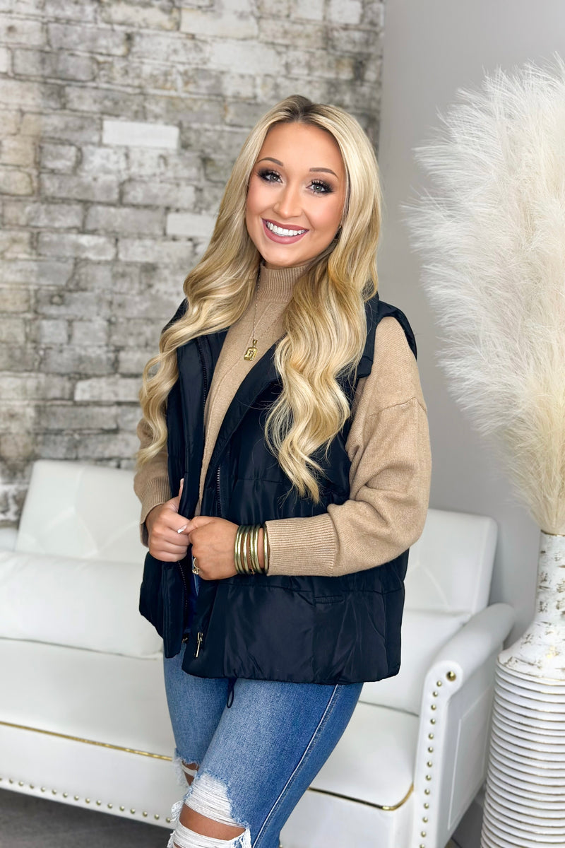 Black Zip Up Puffer Vest *Final Sale*
