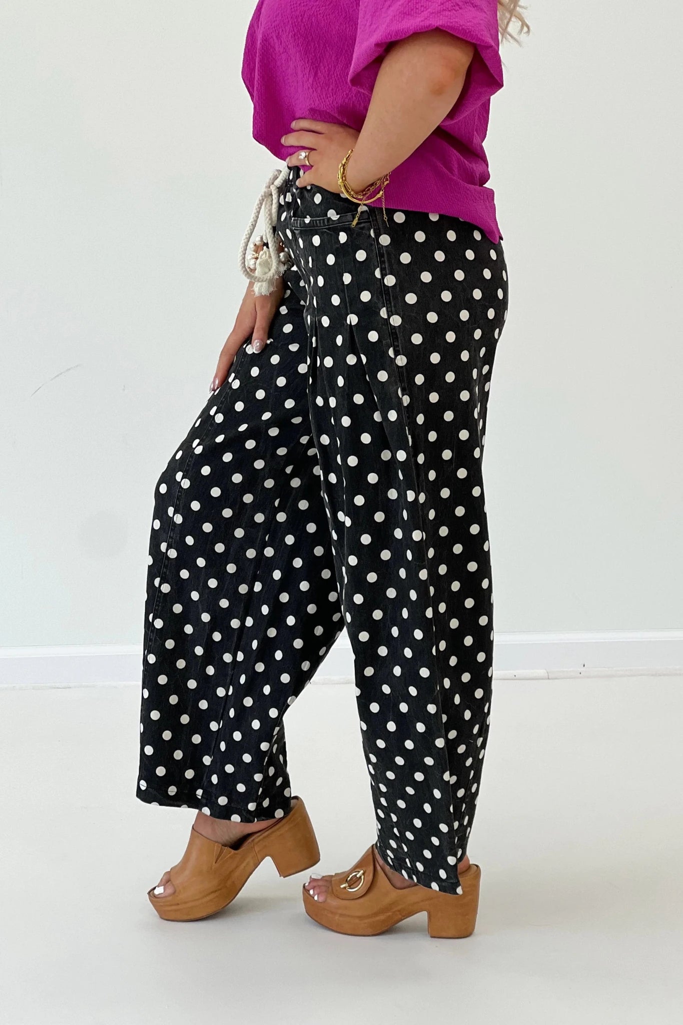 Polka Dot Barrel Pants - Lavish Boutique02-BOTTOMS