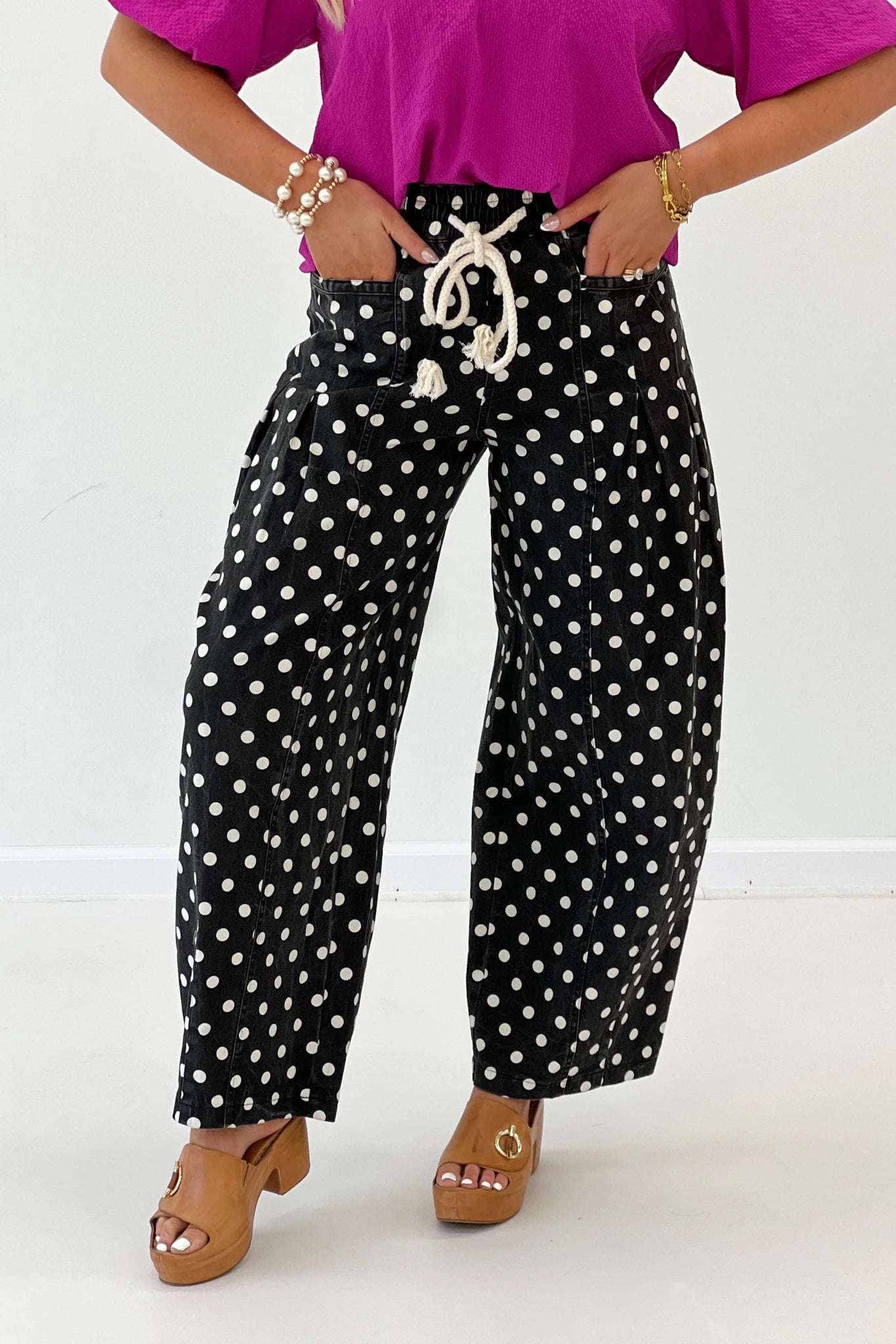 Polka Dot Barrel Pants - Lavish Boutique02-BOTTOMS