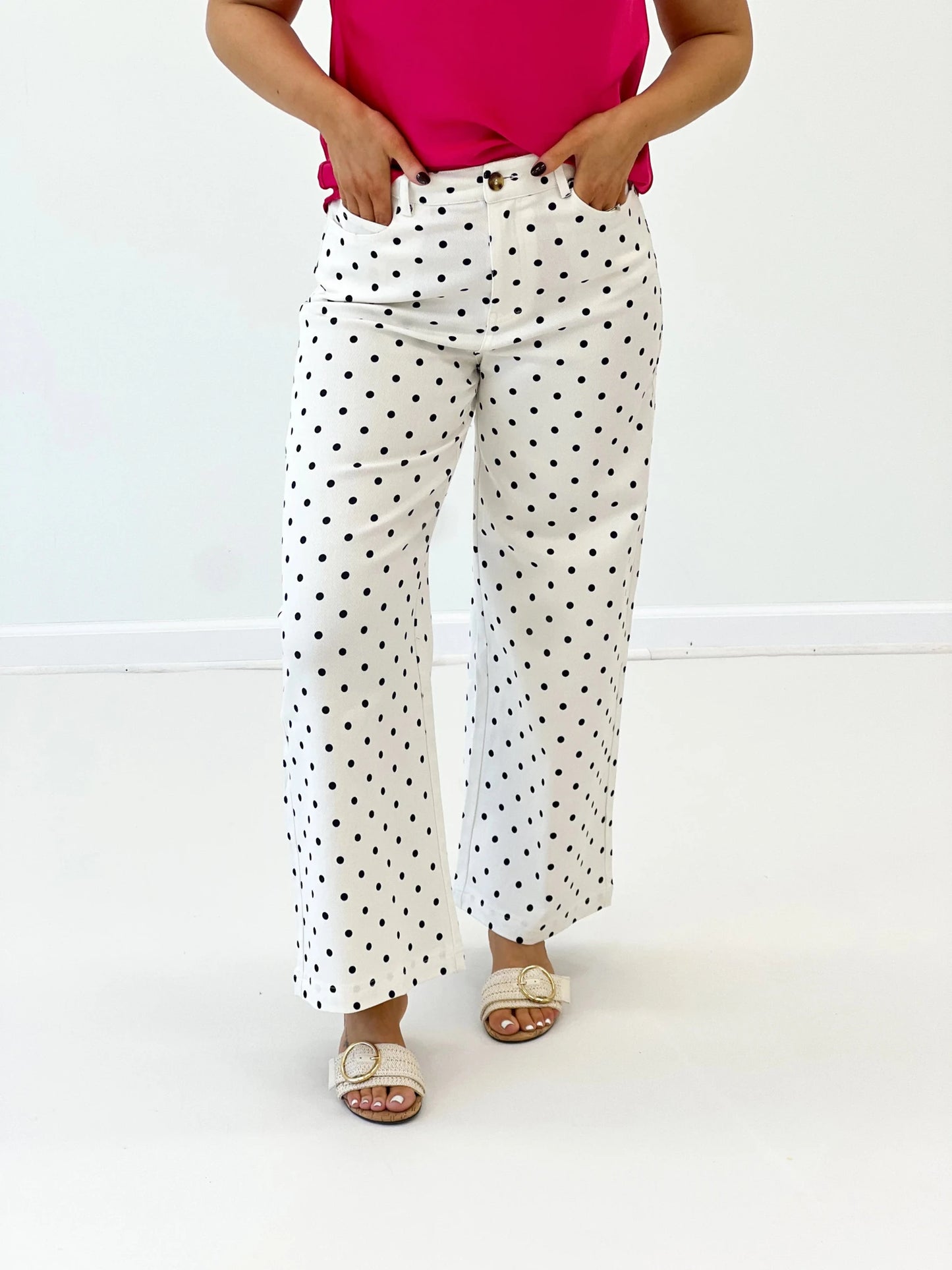 Polka dot pants with a full wide leg