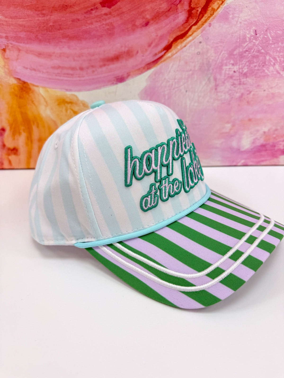 Happiest at the Lake hat in a multicolour design