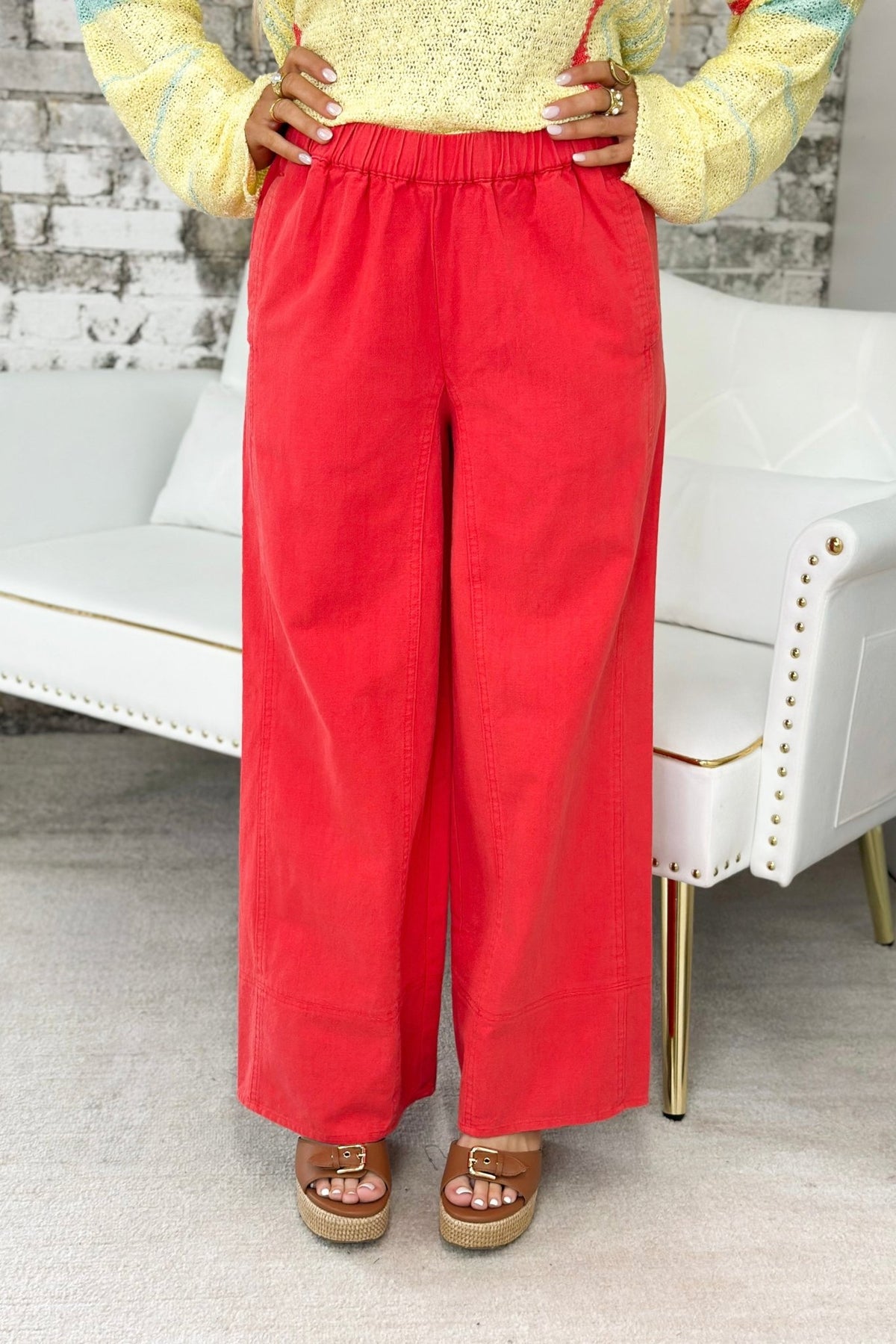 Poppy Wide Leg Pull On Pants - Lavish Boutique Bottoms