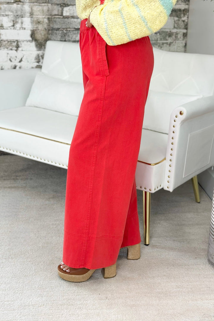 Poppy Wide Leg Pull On Pants - Lavish Boutique Bottoms