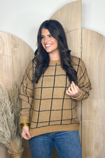 Khaki Round Neck Striped Sweater