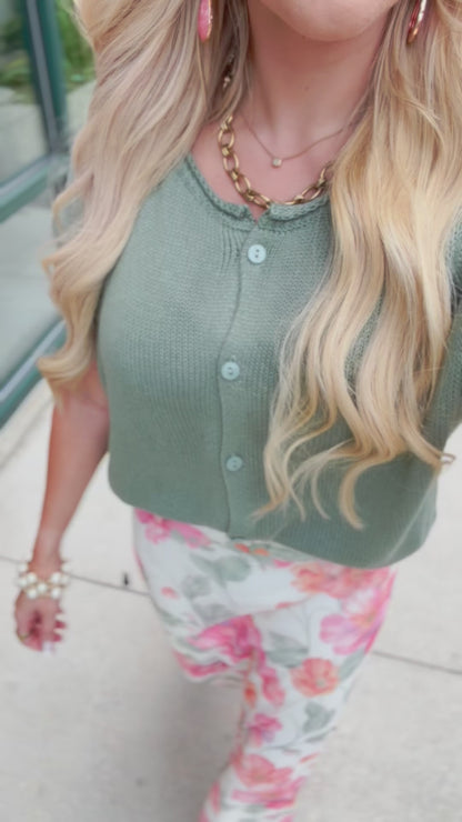 Sunday Edition Round Neck Button Down Top