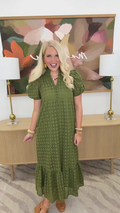 Entro Eyelet Puff Sleeve Maxi Dress