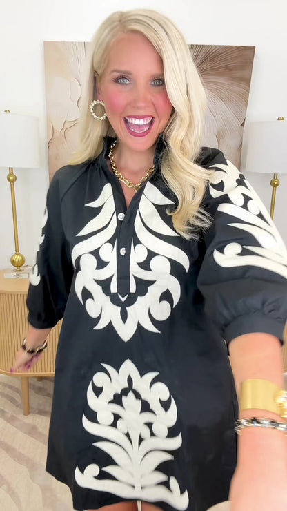 Jodifl Embroidered Long Sleeve V-Neck Dress