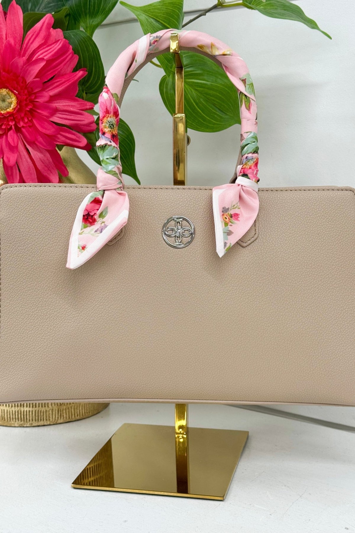 Beige scarf-detail crossbody bag