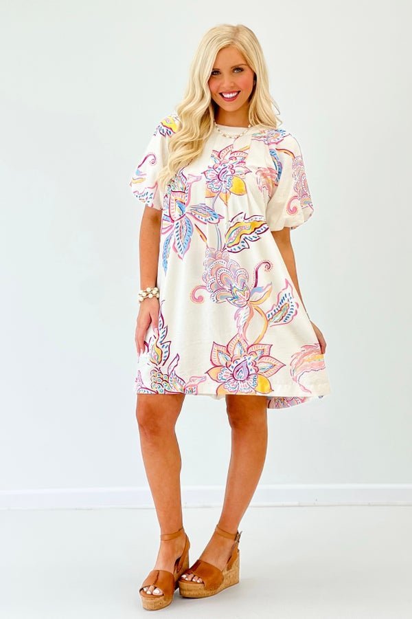 Oversized printed dress with statement bubble sleeves