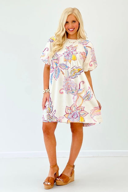 Oversized printed dress with statement bubble sleeves
