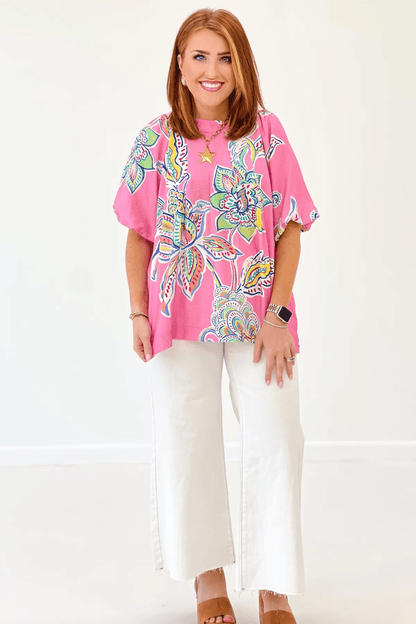 Printed Bubble Sleeve Top - Lavish BoutiqueTops