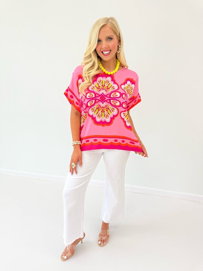 Printed Short Sleeve Top - Lavish BoutiqueTops