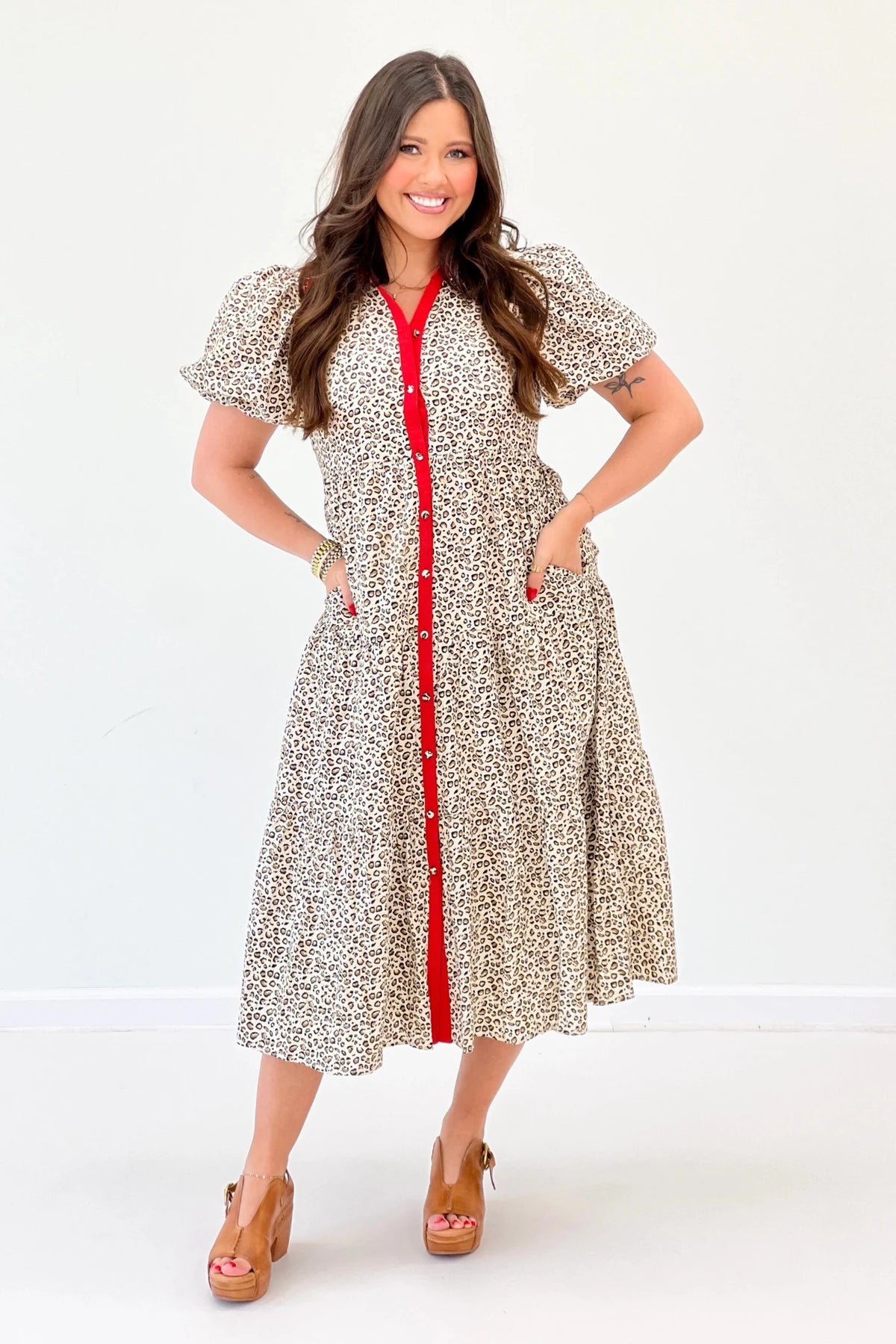 Puff Sleeve Printed Dress - Lavish Boutique