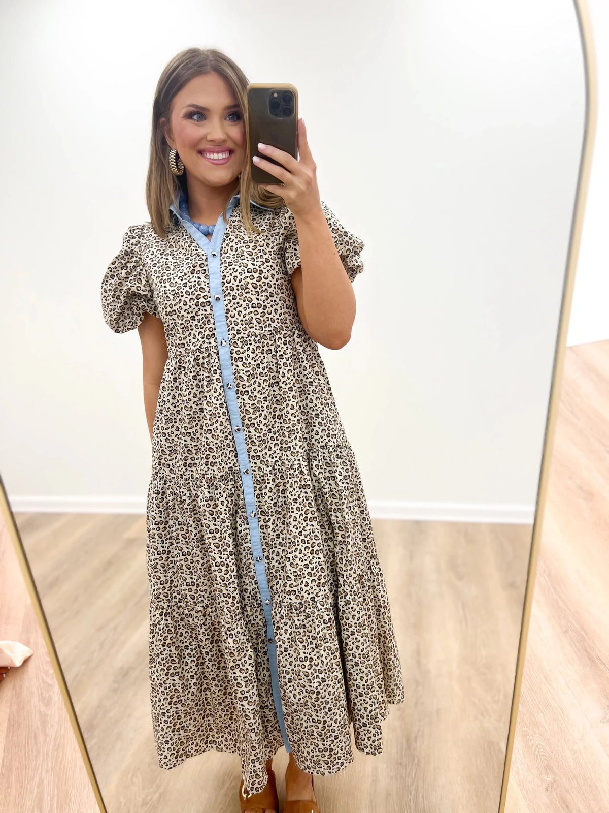 Puff Sleeve Printed Dress - Lavish Boutique