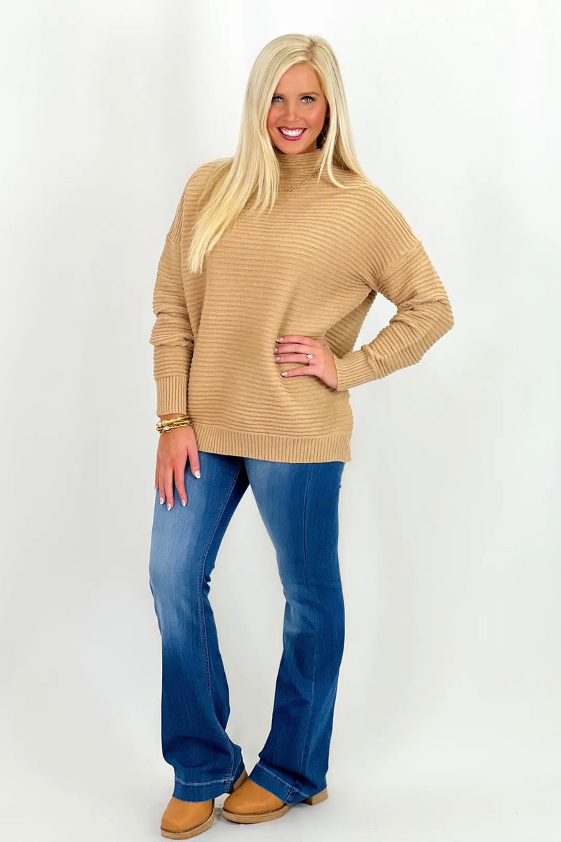 Camel Turtle Neck Textured Sweater