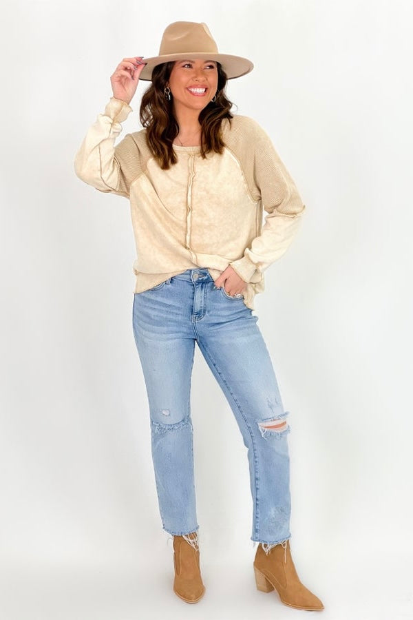 Beige Exposed Seam Sweatshirt *Final Sale*