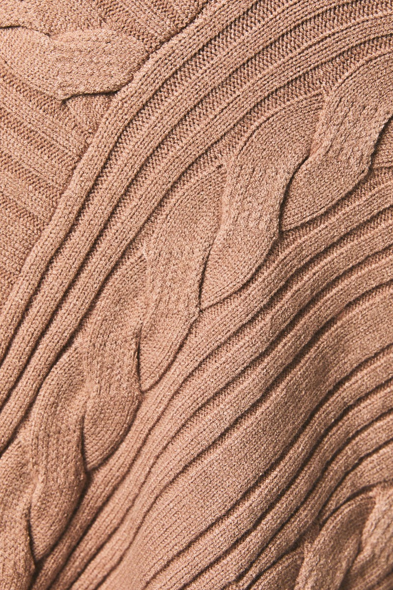 Le Lis V-Neck Cable Knit Sweater Poncho in Taupe - cable knit detail