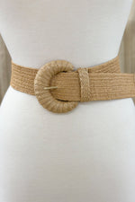 Tan Wrapped Half Moon Straw Belt