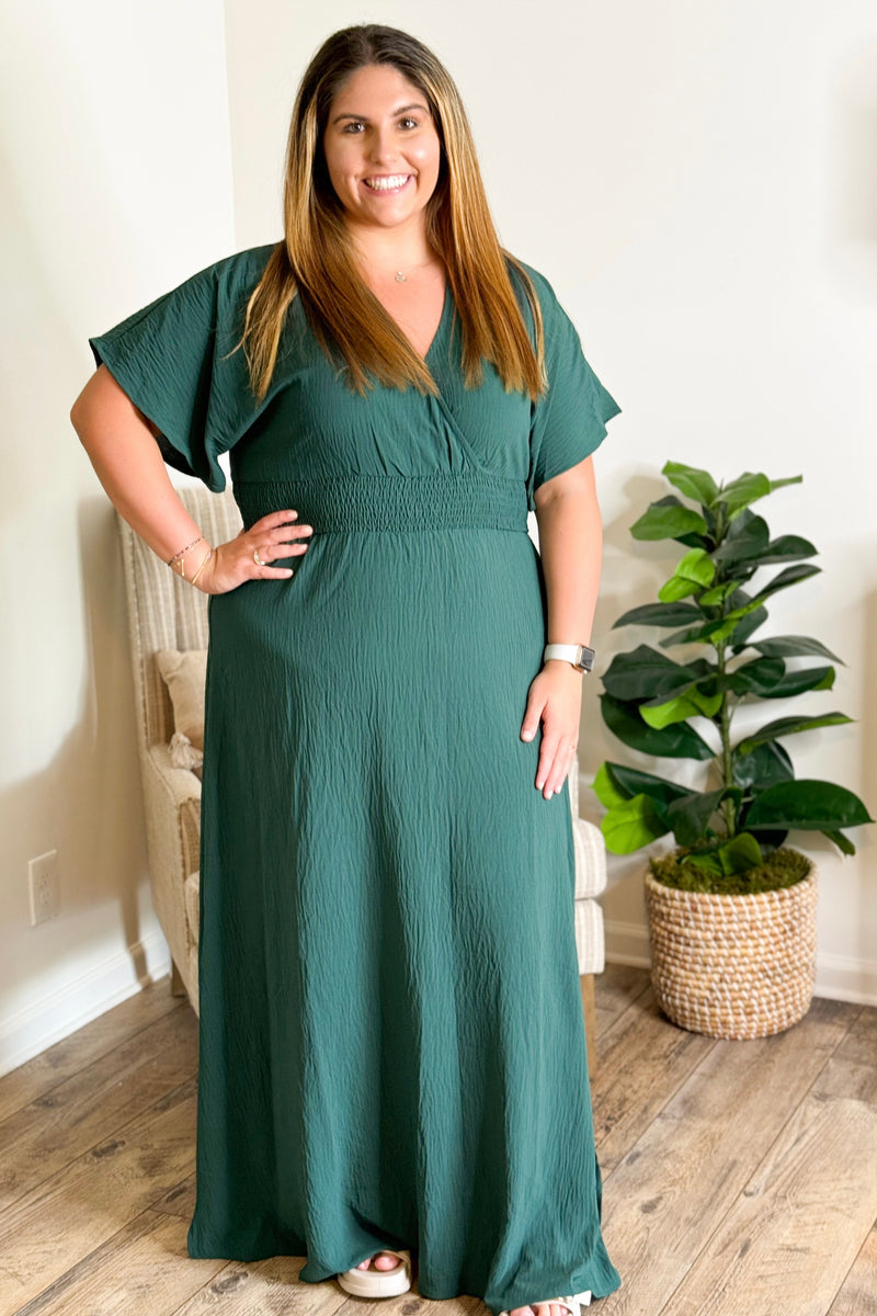 Hunter Green Smocked Waist Maxi Dress