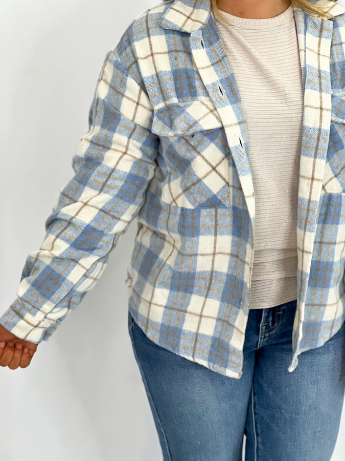 Blue Button Up Plaid Shacket