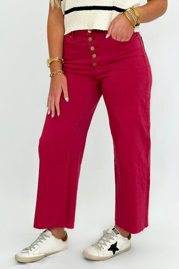 Red Velvet Button Front Pant