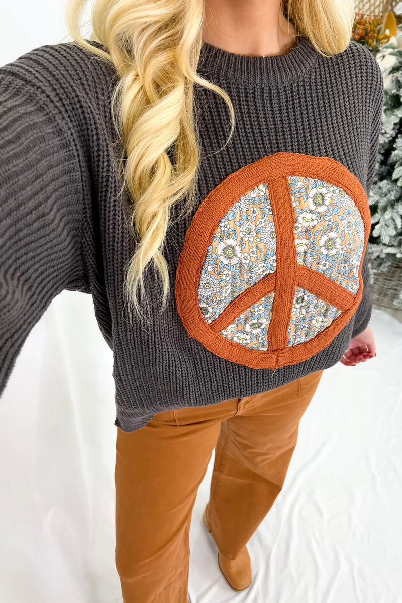 Charcoal Peace Sign Patch Sweater