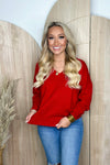 Red V-Neck Long Sleeve Sweater