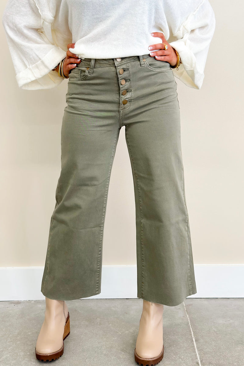 Faded Olive Button Front Pants