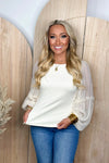 Ivory Textured Knit Chiffon Long Sleeve Top