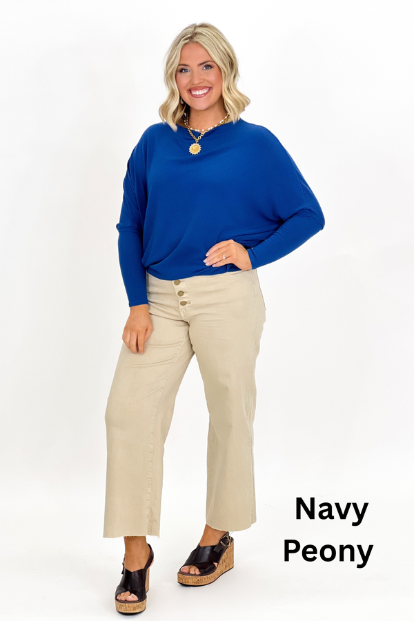 Navy Peony Off The Shoulder Dolman Tunic