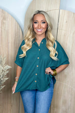 Hunter Waffle Knit Half Sleeve Button Up Top