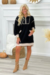 Black Collared Half Zip Long Sleeve Dress