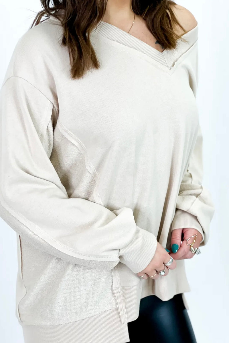 Stone Solid Drop Shoulder Long Sleeve Top