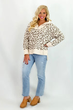 Oatmeal Half Zip Leopard Print Sweater