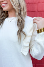 Ivory Long Sleeve Ruffle Detail Sweater Dress