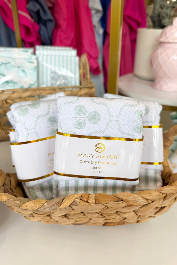 Sage quick dry dish towel in the Sweet Briar Charm print